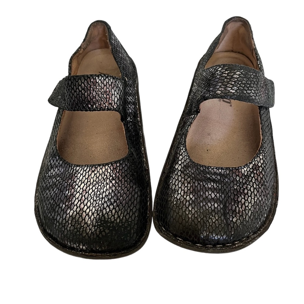 Alegria Mary Jane Comfort Shoes Black Croc Print Size 35 EUC